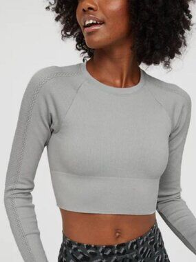 Aerie Offline Big Chill Seamless Long Sleeve Ribbed Athletic Crop Top Large